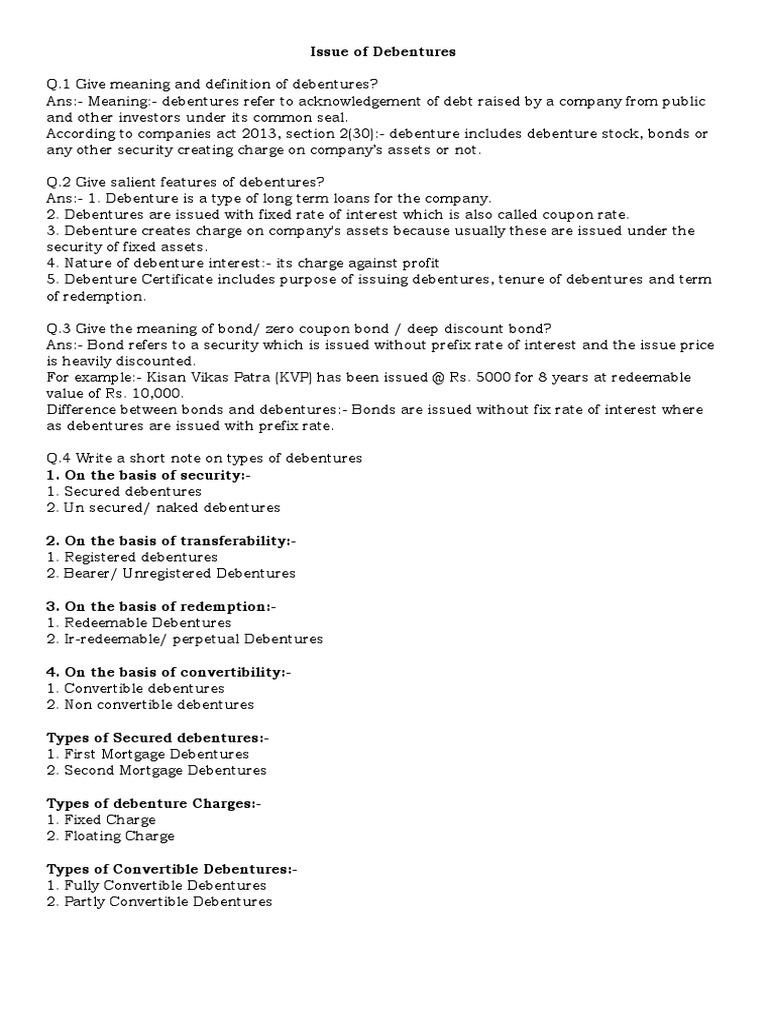 Issue Of Debentures PDF Loans Bonds Finance 