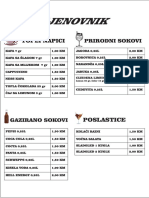 Cjenovnik: Topli Napici Prirodni Sokovi