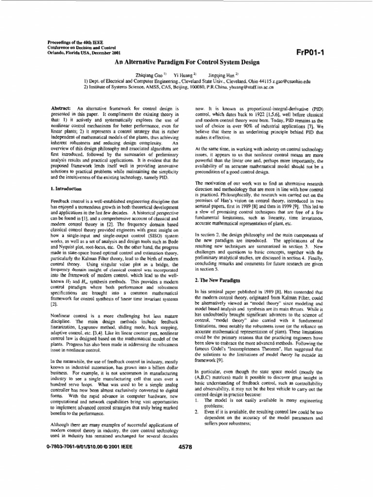 Alternative Control System Design Framework | PDF | Control Theory ...