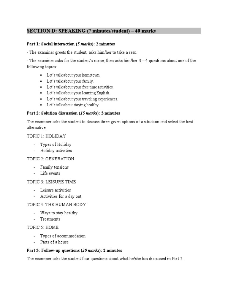 Cambridge PET Speaking Test Overview | PDF