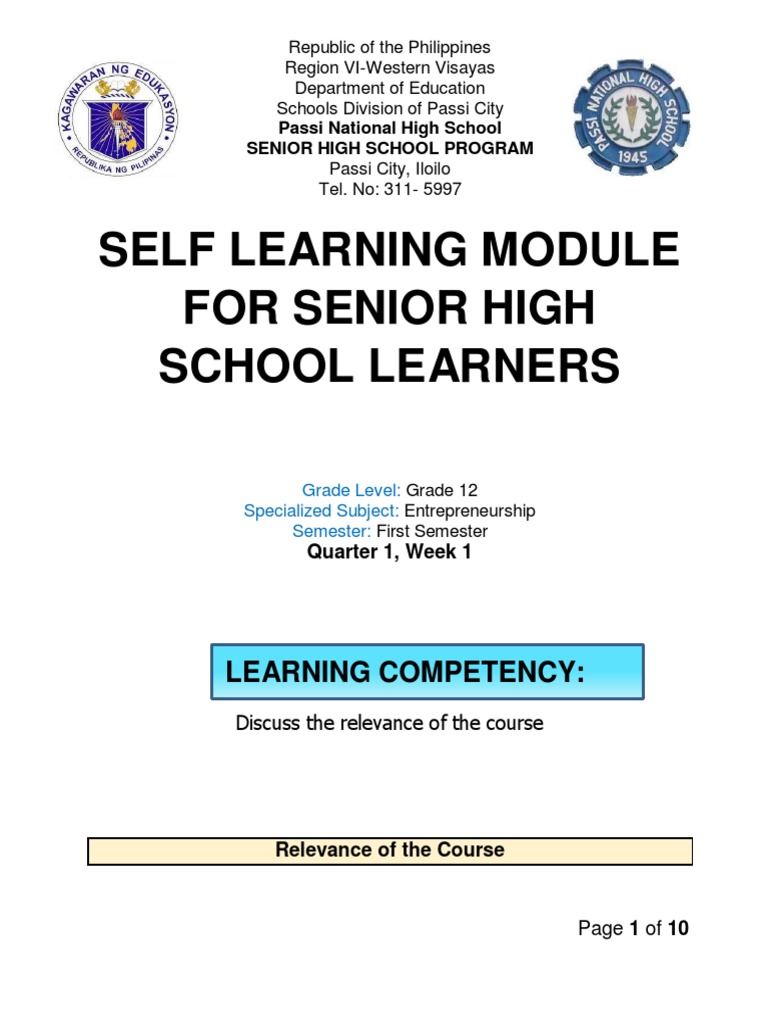 Self Learning Module For Senior High School Learners | PDF ...
