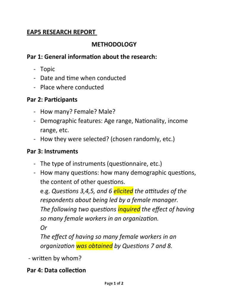EAP5 RESEARCH REPORT - Methodology | PDF