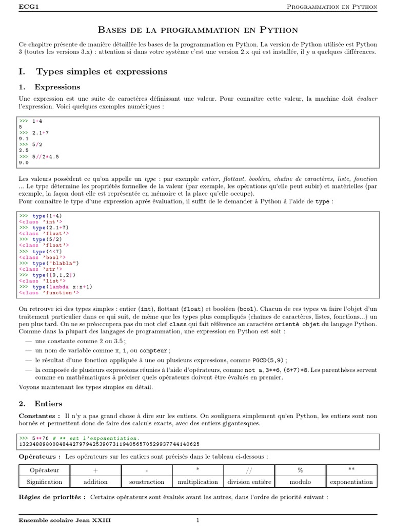 Bases de la programmation en Python | PDF | Structure de contrôle | Booléen