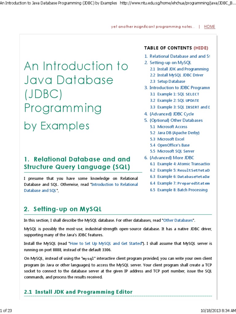 An Introduction To Java Database Programming (JDBC) by Examples | PDF