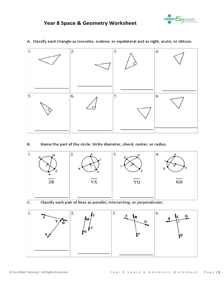 Year 8 Space & Geometry Worksheet © Ezy Math Tutoring All Rights