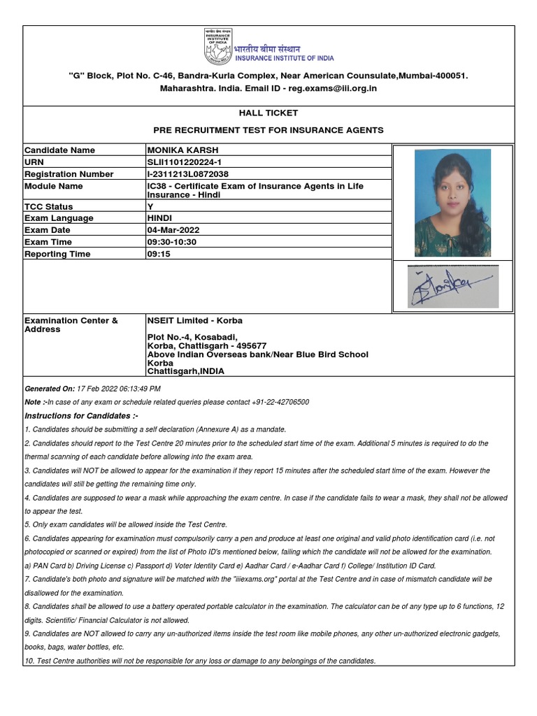 Instructions For Candidates | PDF | Identity Document | Document