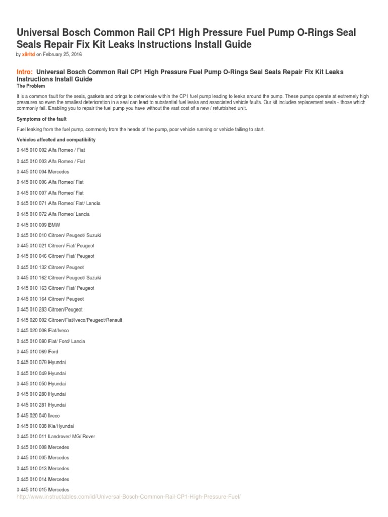 Universal Bosch Common Rail CP1 High Pressure Fuel Pump O-Rings Seal Seals Repair Fix Kit Leaks - Foto 3