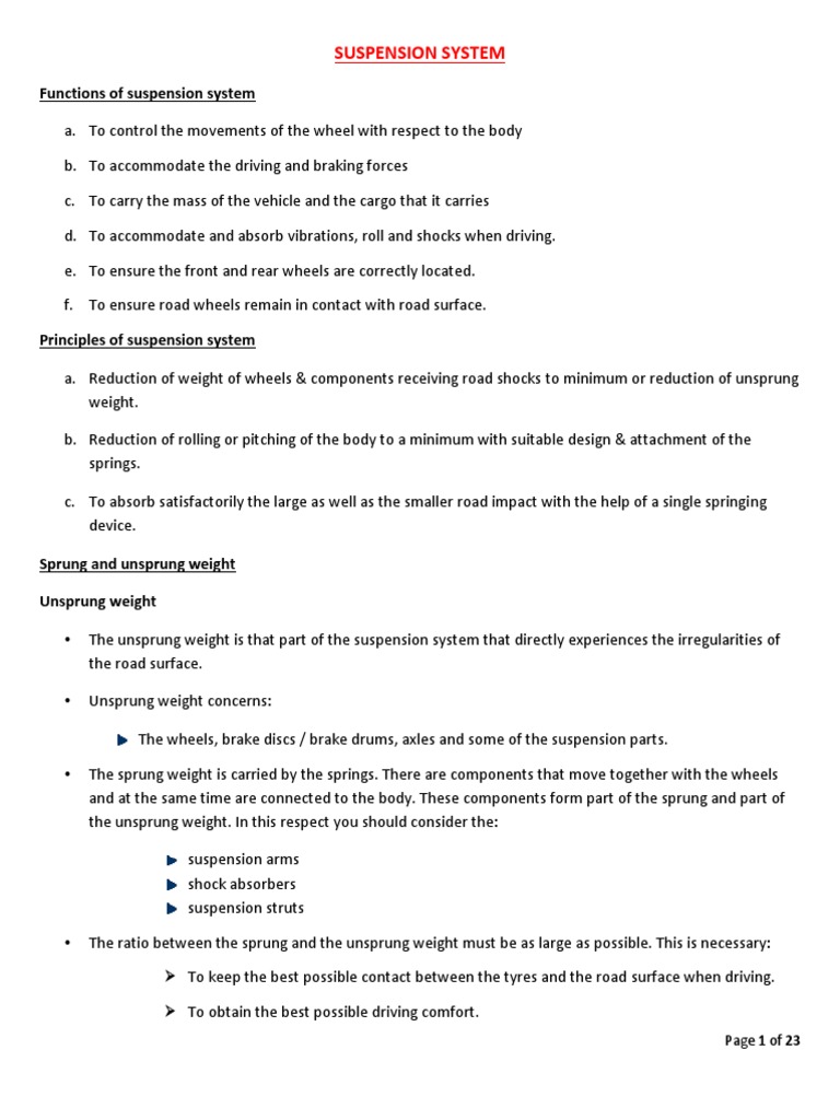 SUSPENSION System Notes Final PDF Axle Manufactured Goods