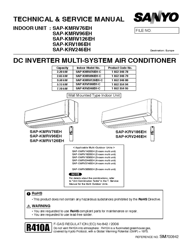 Sanyo Inverter Sap KRV 186-246 Eh Tech Data Om & Service | PDF