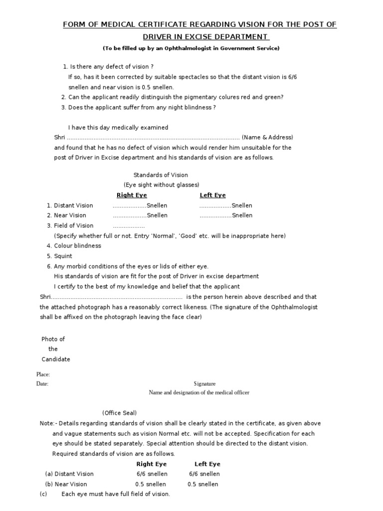 Medical Certificate for Driver's Vision | PDF | Glasses | Health Sciences