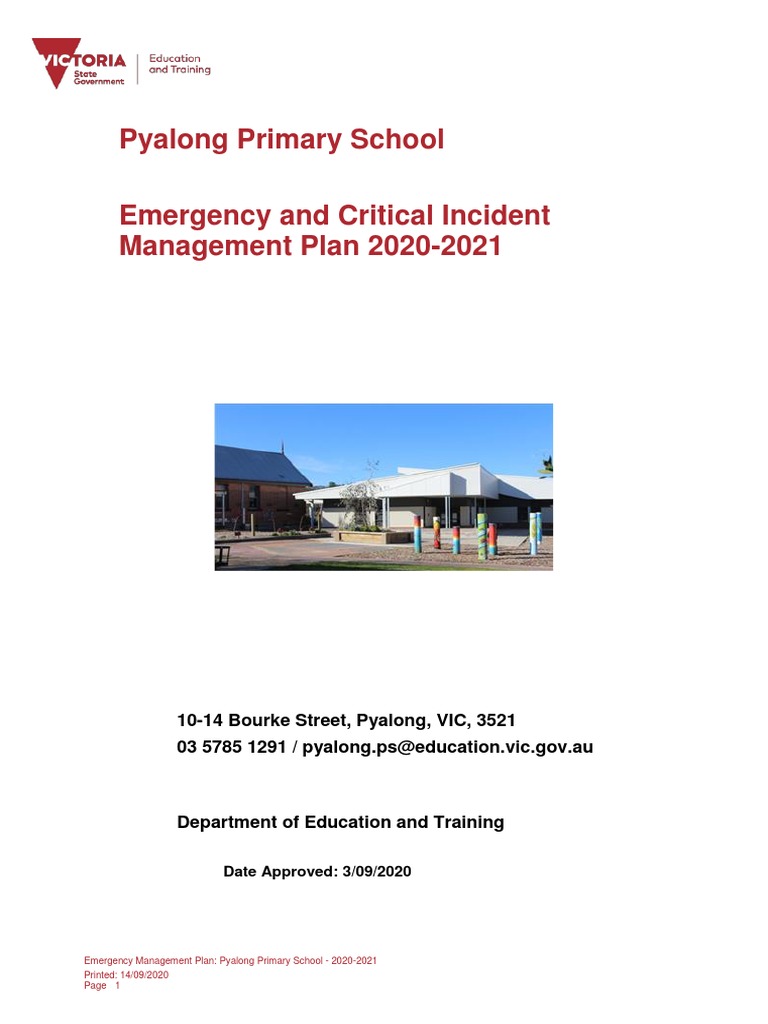 Pyalong Primary School Emergency Plan | PDF | Emergency | Risk