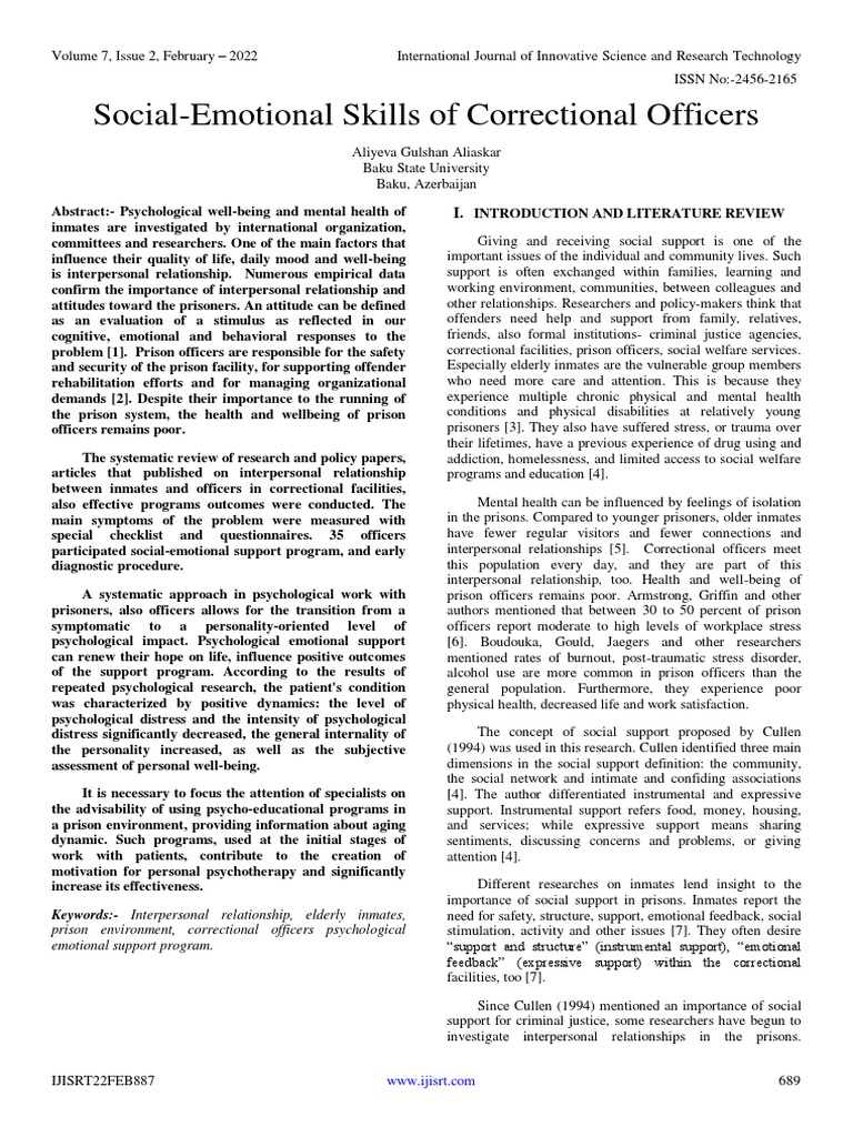 SocialEmotional Skills of Correctional Officers PDF Mental Health