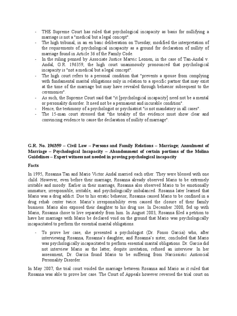 Supreme Court Ruling on Psychological Incapacity | PDF | Burden Of ...