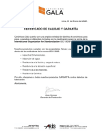 Certificado de Calidad y Garantía 2022