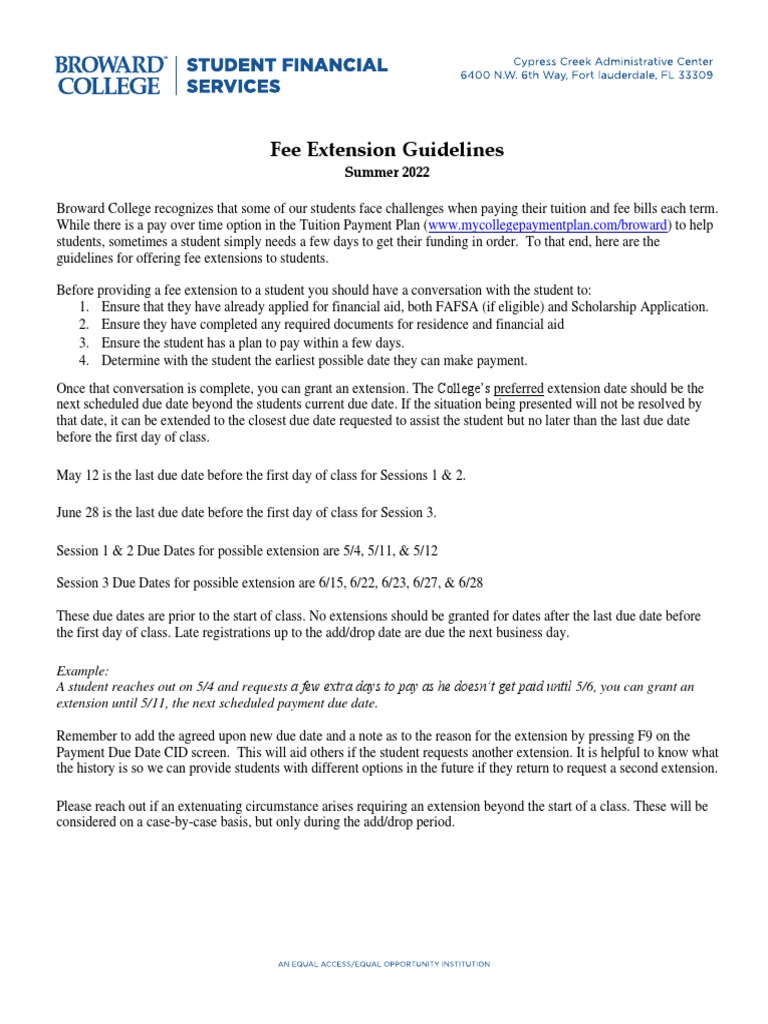 Payment Due Date Extension Guidelines PDF Fee Tuition Payments