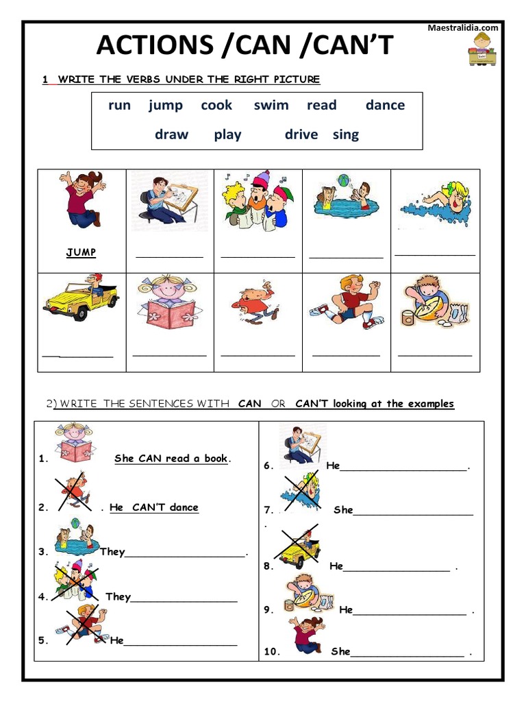 Actions /can /Can'T: Run Jump Cook Swim Read Dance Draw Play Drive Sing ...