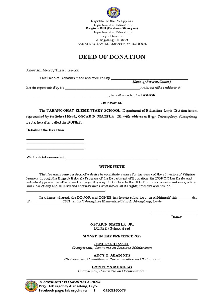Deed of Donation and Certificate of Acceptance PDF Private Law