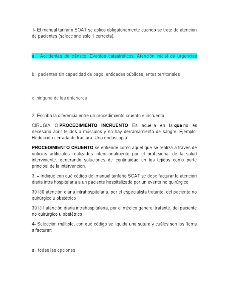 Procedimientos Cruentos e Incruentos SOAT | PDF | Cirugía | Ciencias de ...