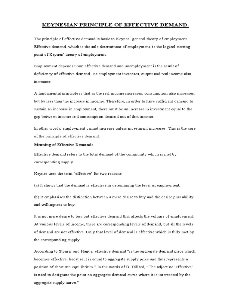 Keynesian Principle Of Effective Demand Pdf Aggregate Demand