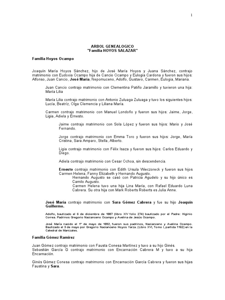 Árbol Genealógico de la Familia Hoyos | PDF