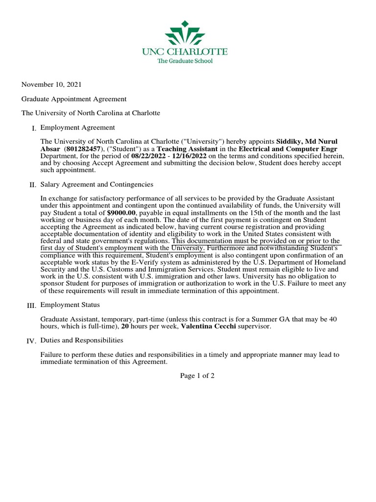 Graduate Teaching Assistant Agreement 2022 | PDF | Employment | E Verify