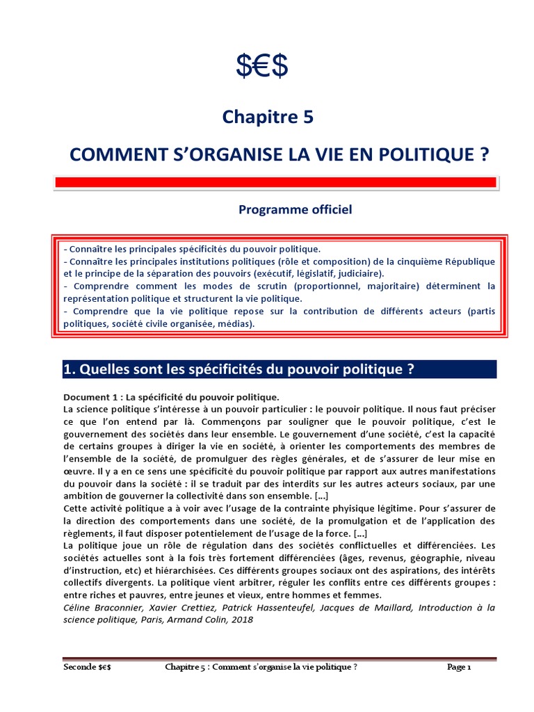 Comment S organise La Compétition Politique En Démocratie Schéma SES Dossier Chap 5 Vie Politique 202021 | PDF | Gouvernement