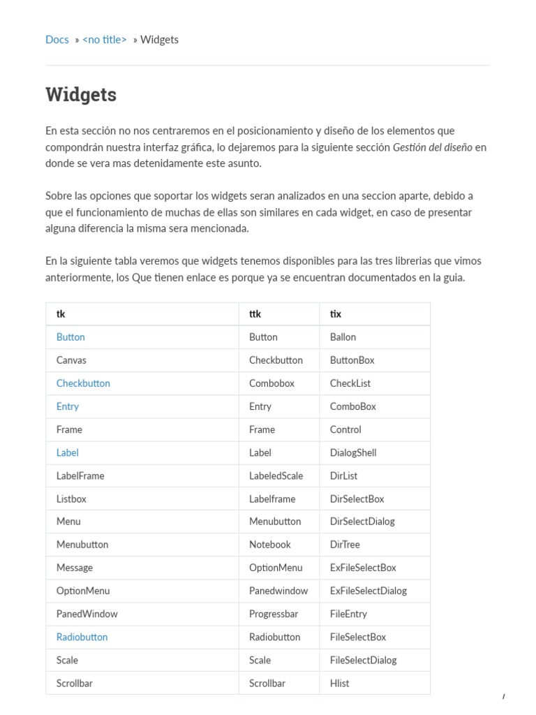 Guía de Widgets en Tkinter | PDF | Python (lenguaje de programación ...