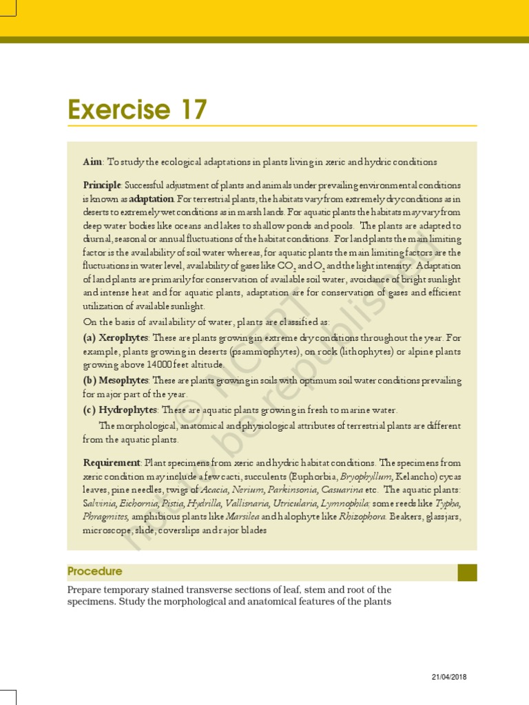 6.plant Adaptations in Xeric and Hydric Conditions PDF
