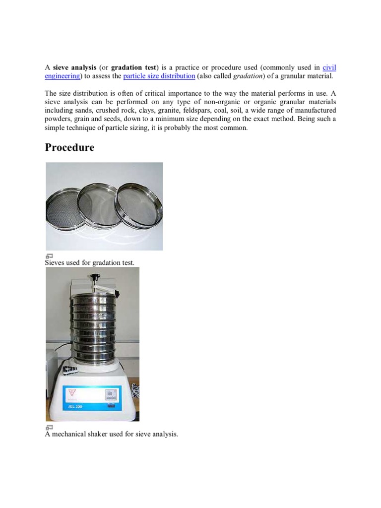 Sieve Analysis Chemistry Applied And Interdisciplinary Physics