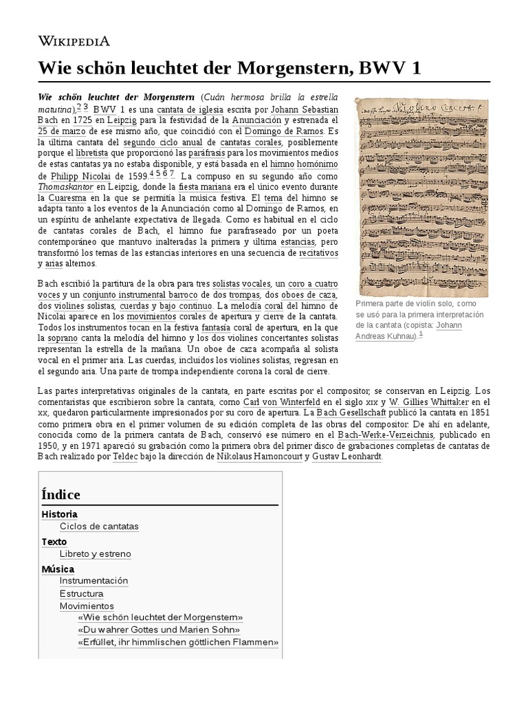 Wie Schön Leuchtet Der BWV 1 PDF Música clásica