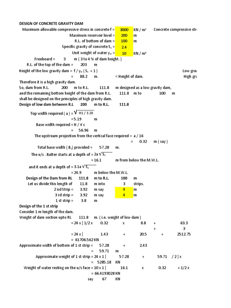 Concrete Gravity Dam Design Calculations | PDF | Dam | Hydraulic ...