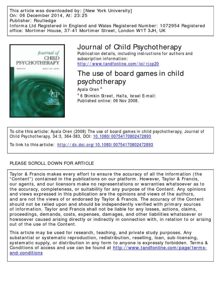 The Use of Board Games in Child Psychotherapy PDF