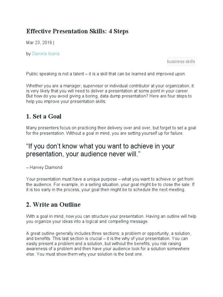 Effective Presentation Skills PDF Goal Public Speaking