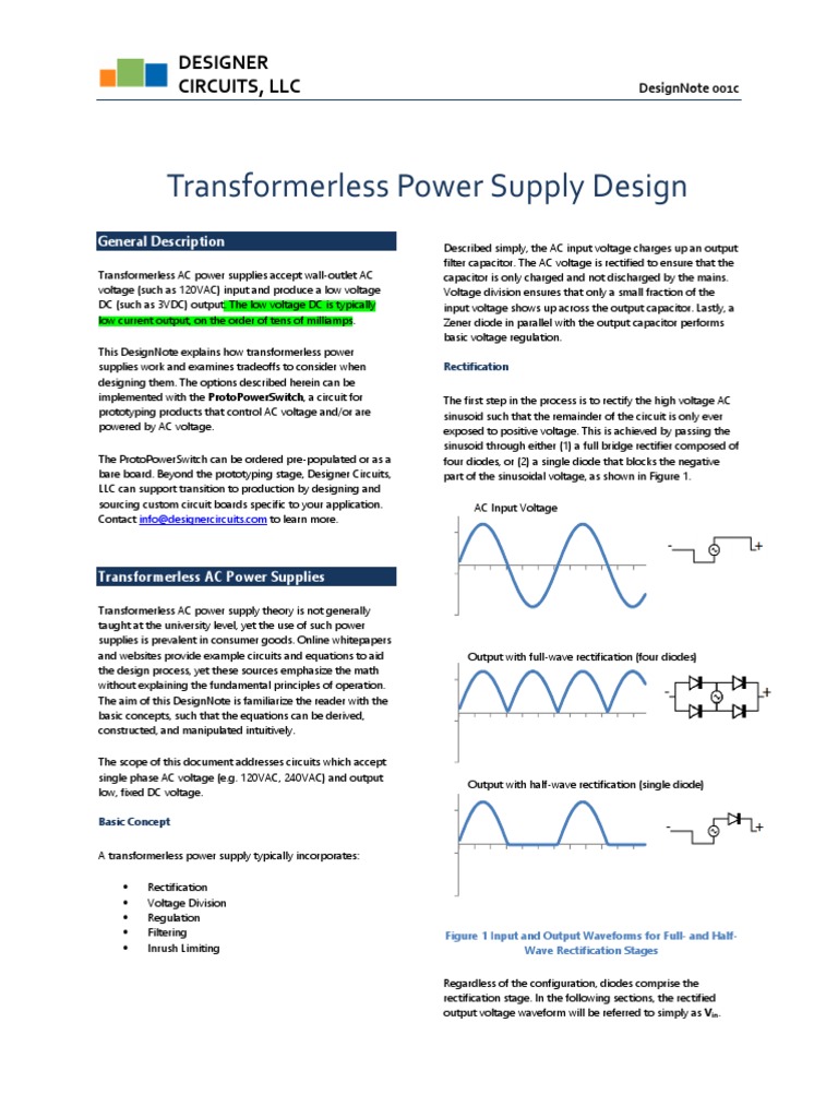 Transformerless Power Supply Design Guide | PDF | Rectifier | Capacitor