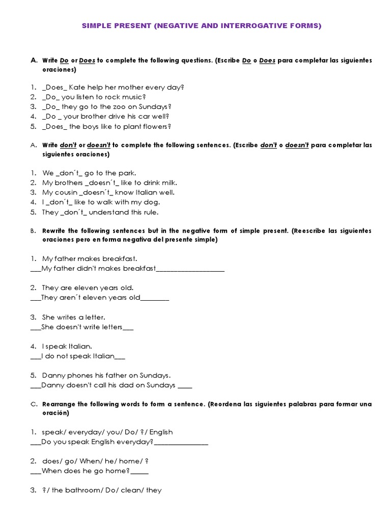 Simple Present (Negative and Interrogative Forms) | PDF