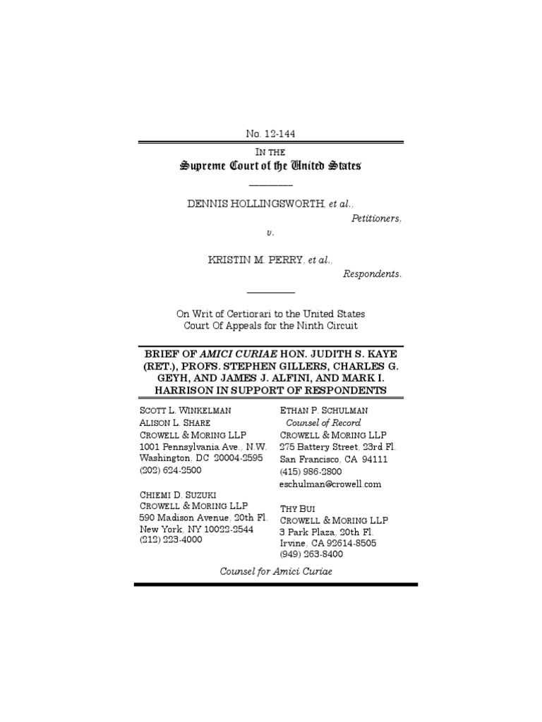 Hollingsworth v. Perry Judicial Ethics Amicus Brief PDF Judicial
