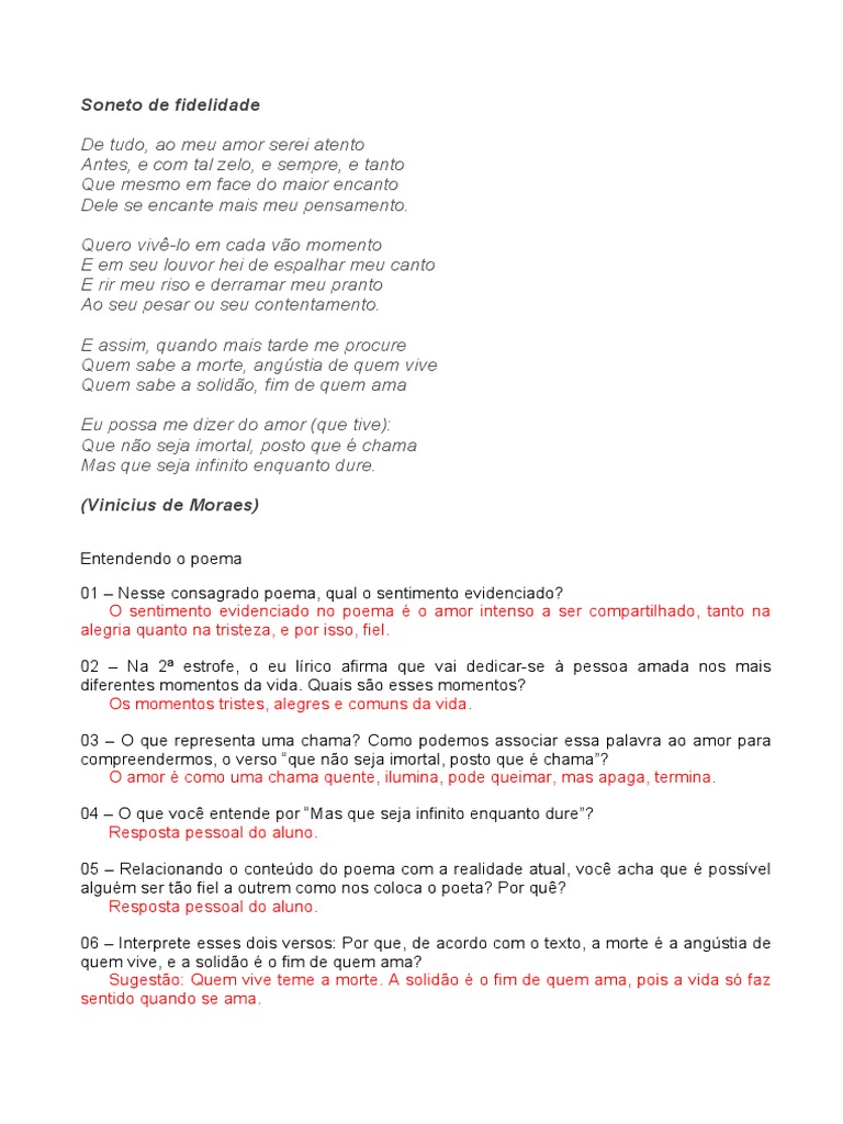 Soneto de Fidelidade | Download grátis PDF | Amor | Sonetos
