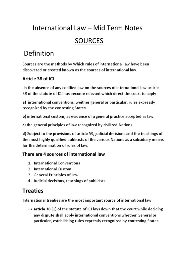 Sources of International Law Explained | PDF | International Law | Treaty