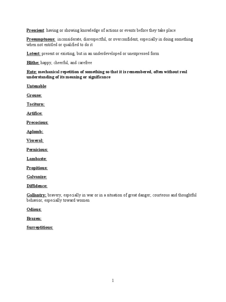 Vocabulary Definitions and Meanings | PDF