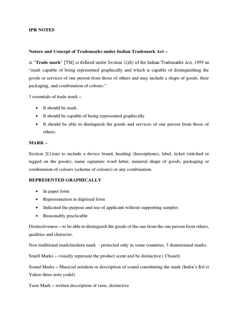 Ipr Notes | PDF | Trademark | Assignment (Law)