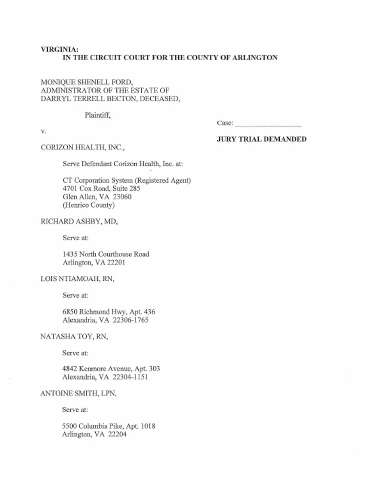 FordBecton Complaint Filed in Arlington VA Circuit Court On 03 11 2022 FordBecton Complaint Filed in Arlington VA Circuit Court On 03 11 2022