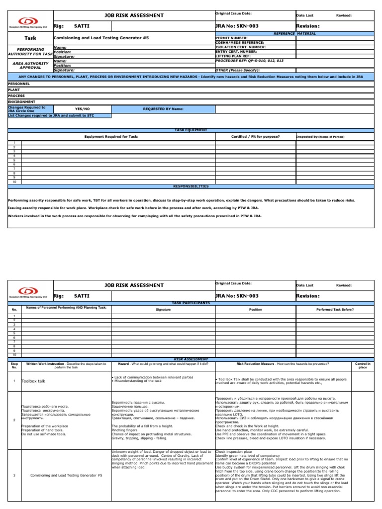 SKN - 004 JRA Lift and Run Electrical Cable | PDF | Risk | Risk Assessment