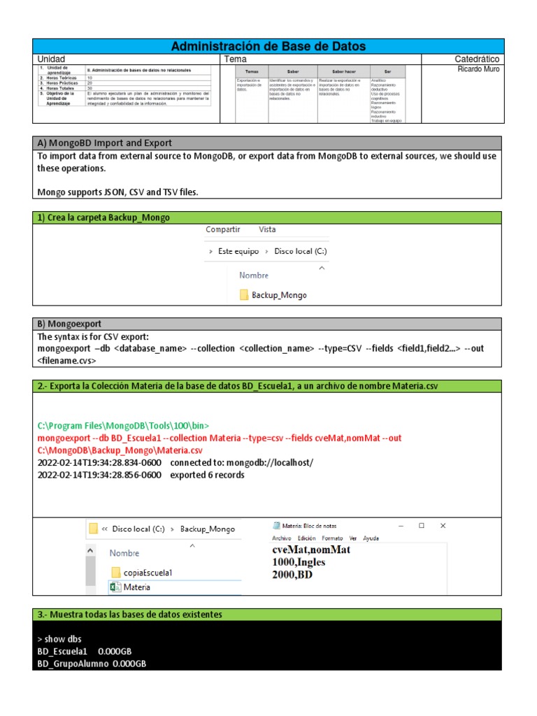 Exportar e Importar CSV en MongoDB | PDF | Mongo Db | Gestión de datos