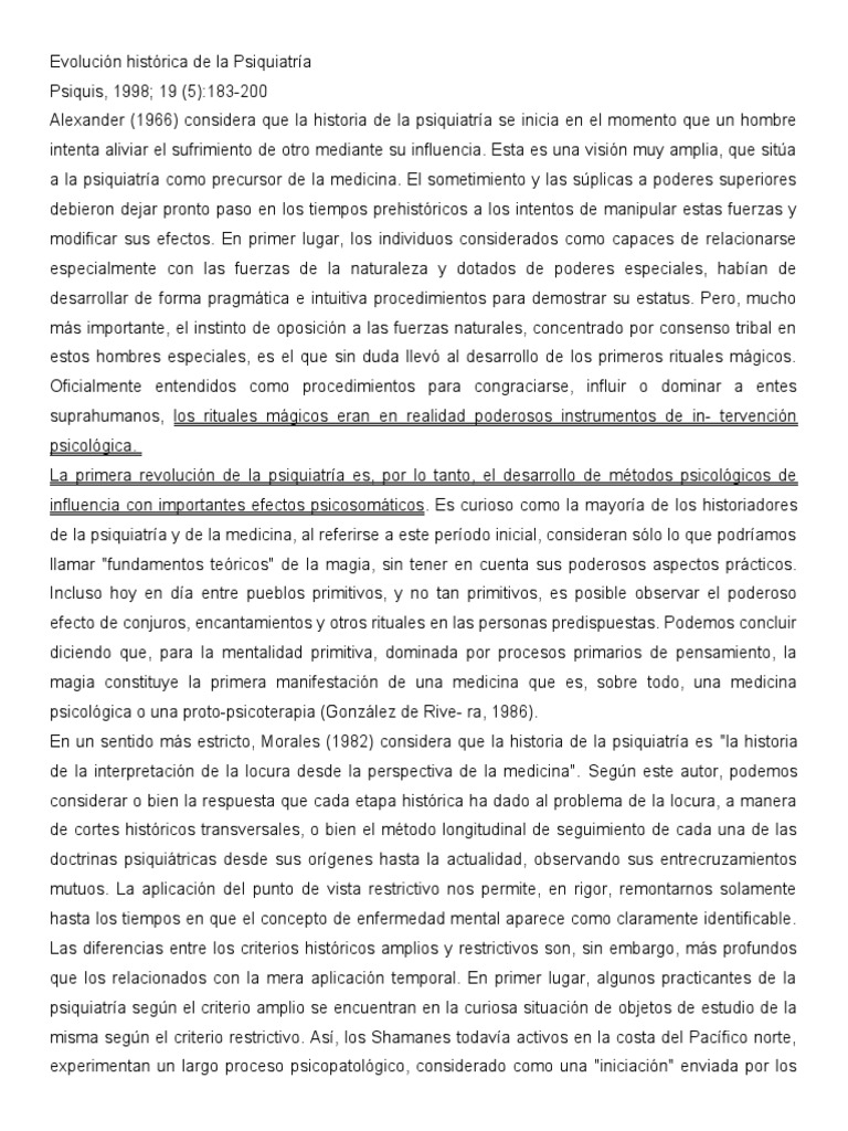 Evolución histórica de la Psiquiatría PDF