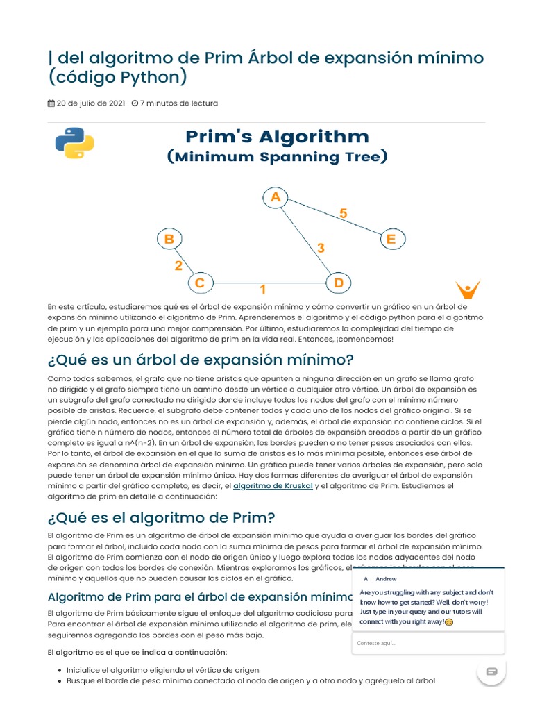 Algoritmo de Prim y Árbol Mínimo | PDF | Teoría de grafos | Matemáticas ...
