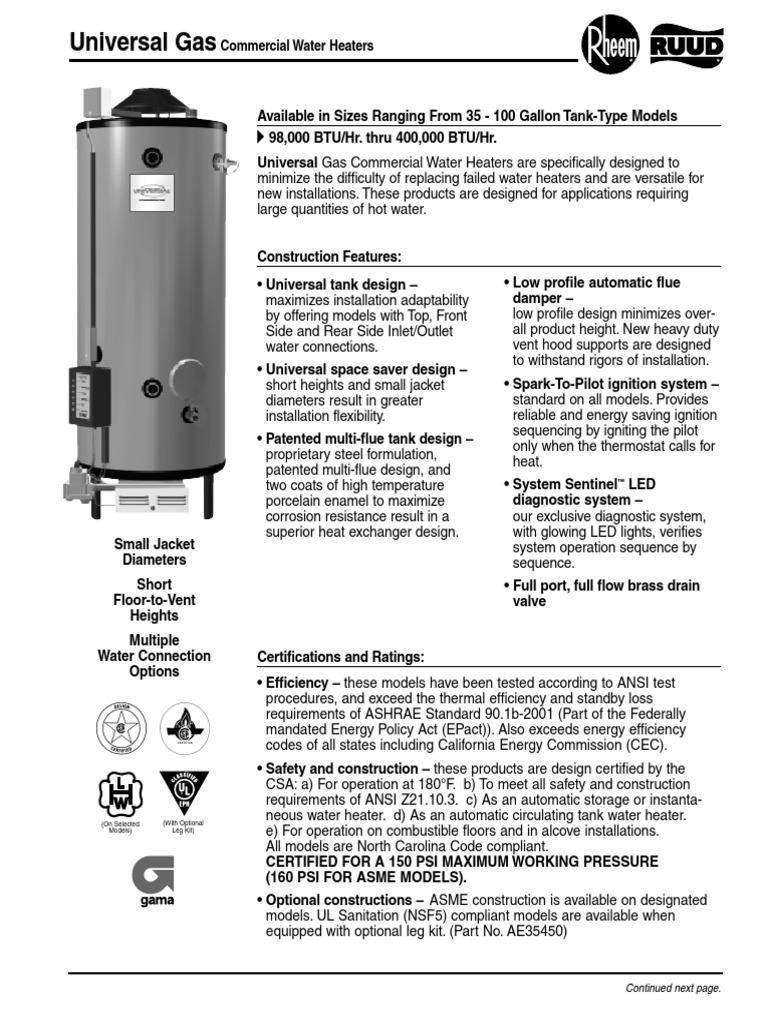 Calentador Rheem de 250000 Btuhr | PDF | Water Heating | Home Appliance