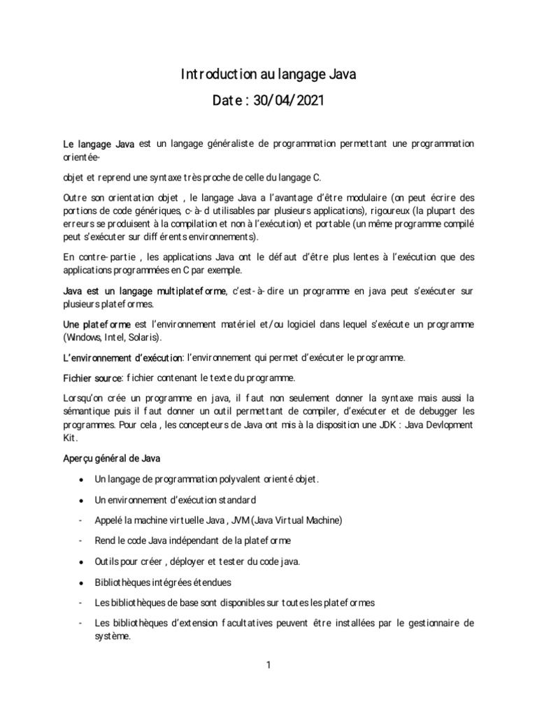 Introduction au langage Java | PDF