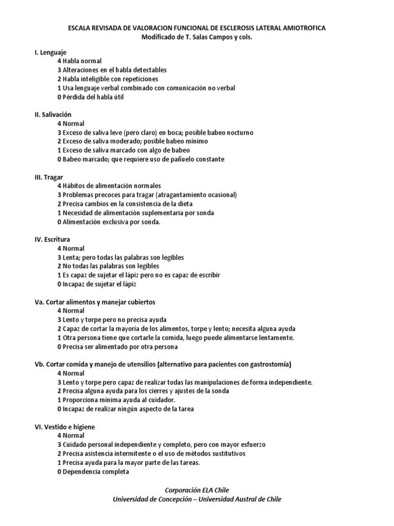 Batería-Valoración Funcional de La Esclerosis Lateral Amiotrofica ...