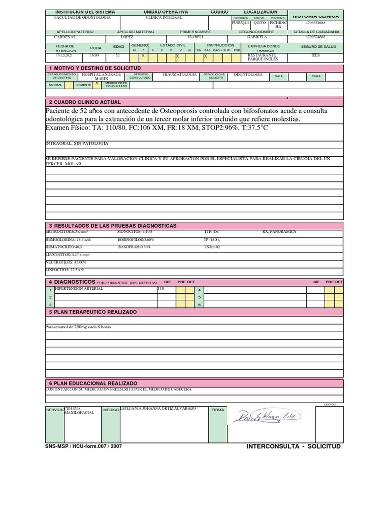 Formato de Interconsulta Odontológica | PDF | Ciencias de la Salud ...