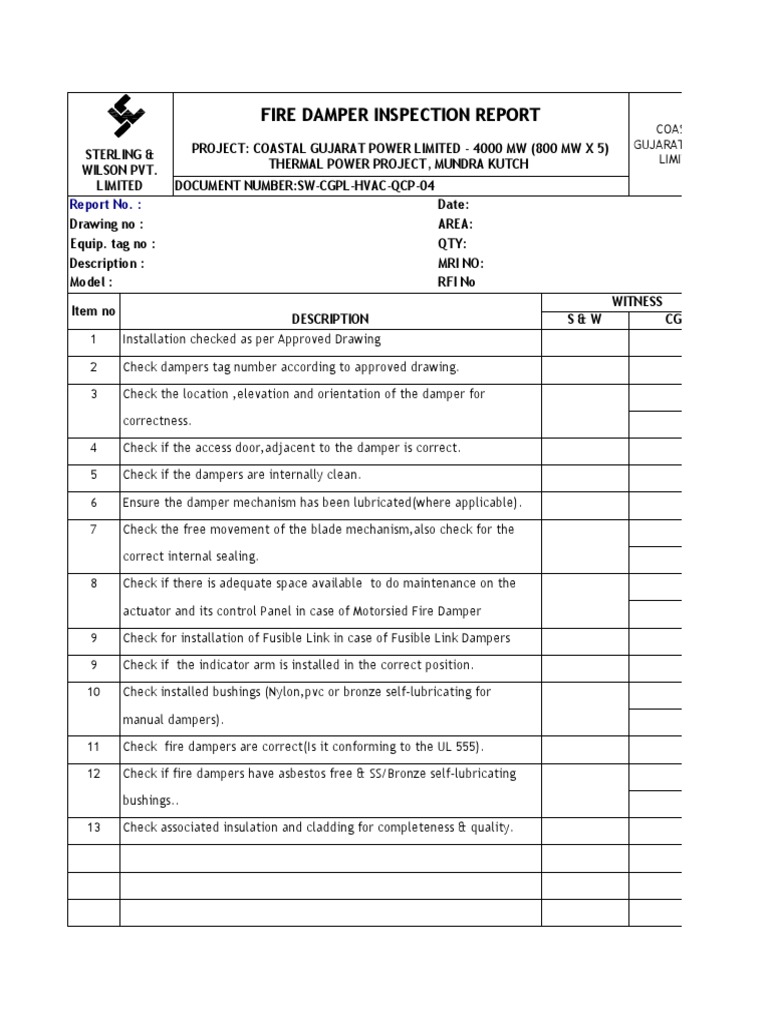 QCP 4fire Damper Inspection | PDF | Manufactured Goods | Building ...